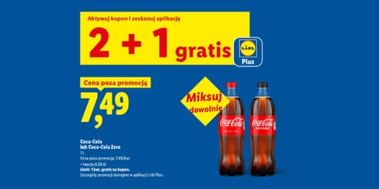 Lidl: 2 + 1 GRATIS na napój Coca-Cola lub Coca-Cola Zero 24.08.2026