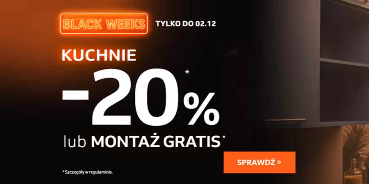 Komfort: -20% na kuchnie lub montaż GRATIS