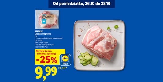 Lidl: KUPON -25% na łopatkę wieprzową 26.10.2026