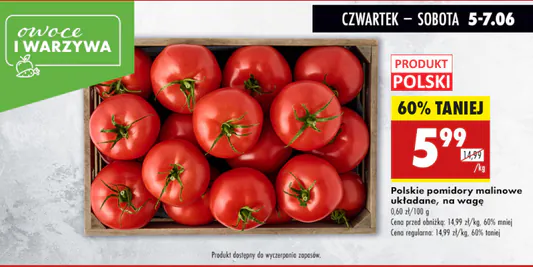 Biedronka: -60% na polskie pomidory malinowe 05.06.2025