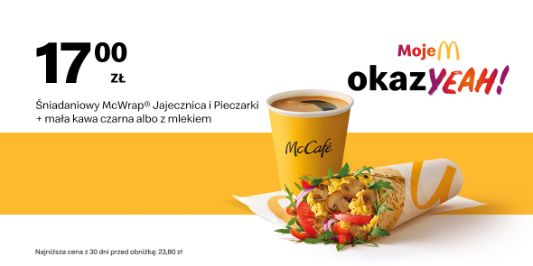 McDonald's: 17 zł Śniadaniowy McWrap® + mała kawa 22.07.2024