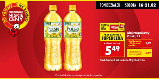 Biedronka: SUPERCENA na olej rzepakowy Polski 16.02.2026