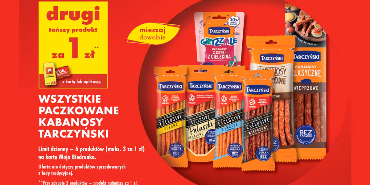 Biedronka: 1 zł za kabanosy Tarczyński - drugi tańszy produkt