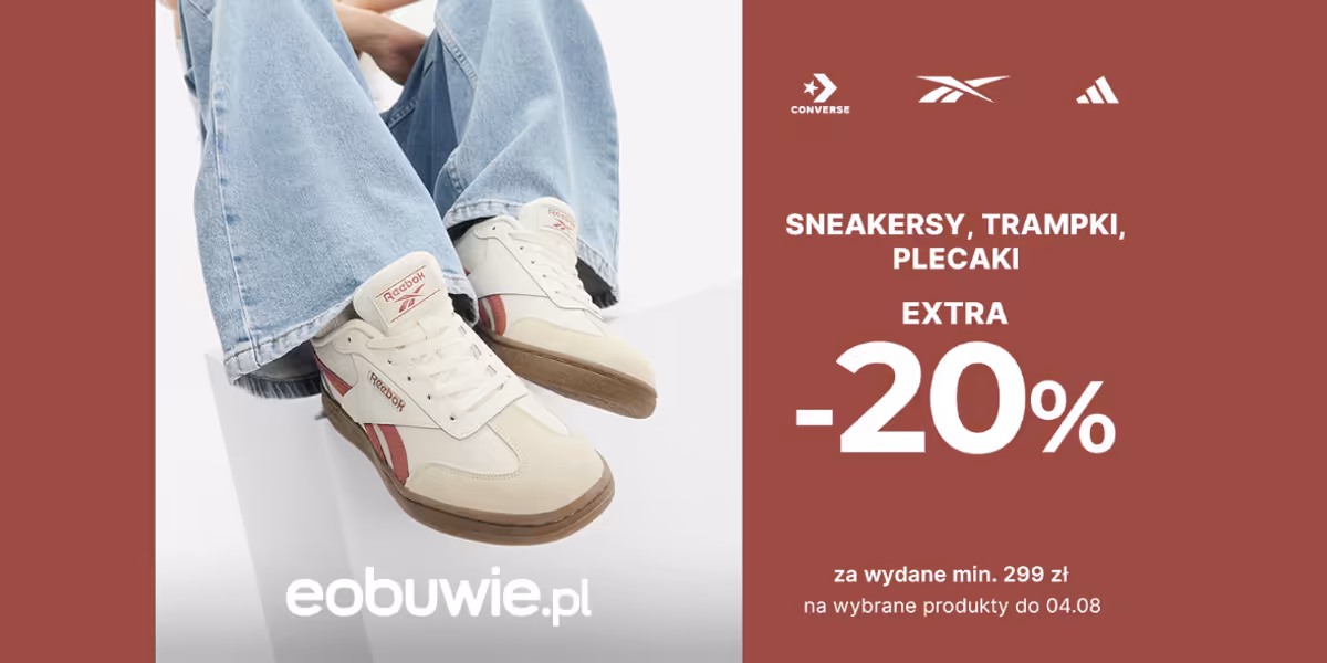eobuwie.pl: KOD rabatowy -20% EXTRA na sneakersy, trampki, plecaki