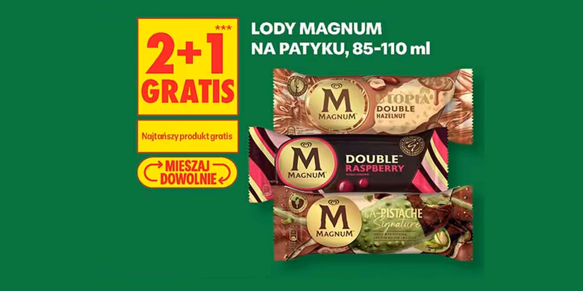 Biedronka: 2+1 GRATIS na lody na patyku Magnum