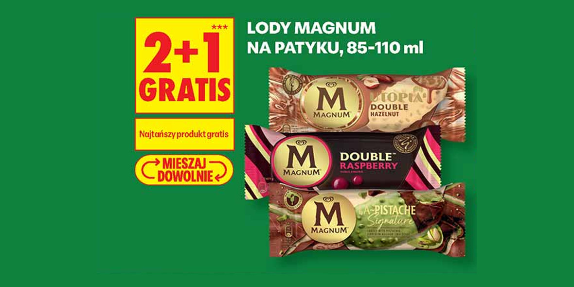 Biedronka: 2+1 GRATIS na lody na patyku Magnum 25.08.2026