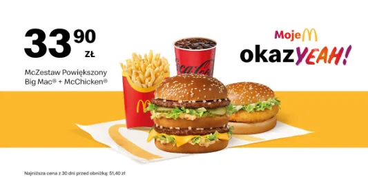 McDonald's: 33,90 zł McZestaw Powiększony BigMac® + McChicken® 10.03.2025