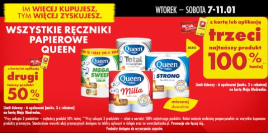 Biedronka: Do -100% na wszystkie ręczniki papierowe Queen 07.01.2025