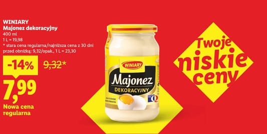 Lidl: -14% na majonez Dekoracyjny Winiary 24.08.2026