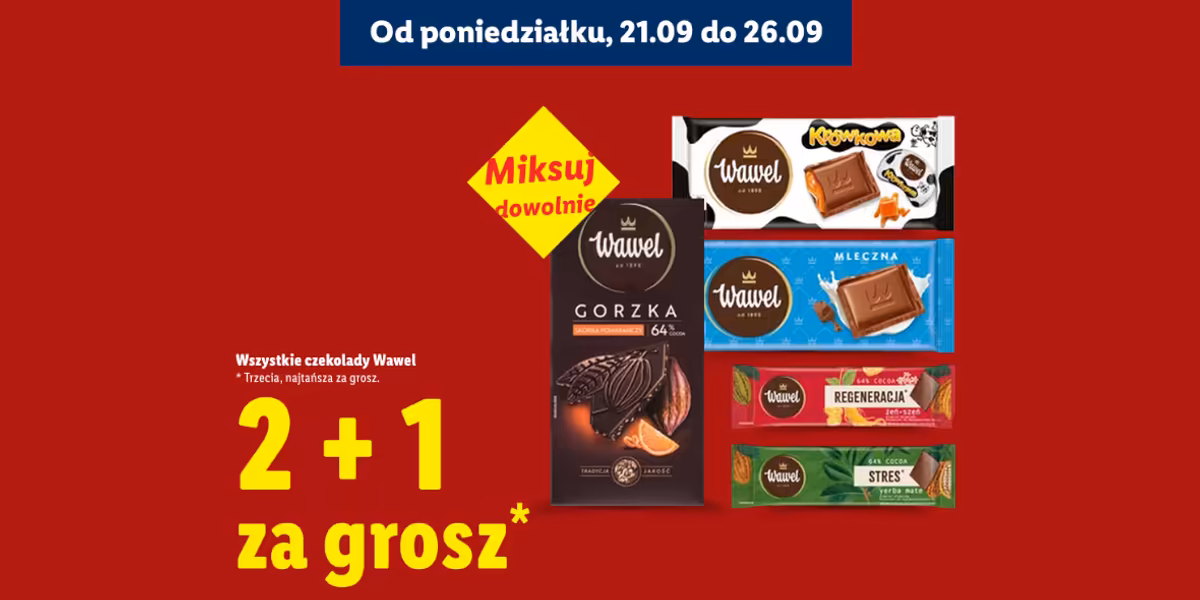 Lidl: 2+1 za GROSZ na czekolady Wawel