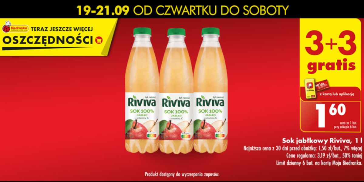 Biedronka: 3+3 GRATIS na nektar Riviva, butelka, 1 l