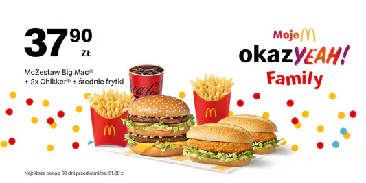 McDonald's: 37,90 zł McZestaw BigMac® +2x Chikker®+średnie frytki 16.06.2025