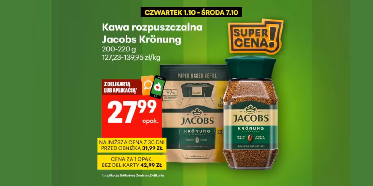 Delikatesy Centrum: 27,99 zł za kawę rozpuszczalną Jacobs Kronung