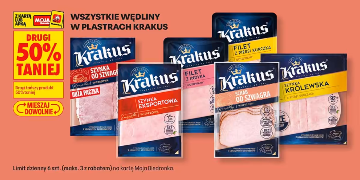Biedronka: -50% na wszystkie wędliny w plastrach Krakus