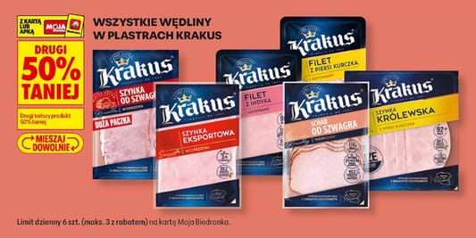 Biedronka: -50% na wszystkie wędliny w plastrach Krakus 13.10.2026