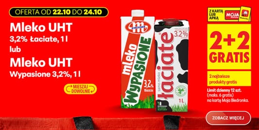 Biedronka: 2+2 GRATIS na mleko UHT 22.10.2026