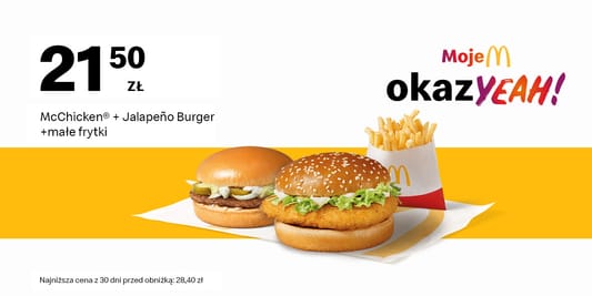 McDonald's: 21,50 zł McChicken® + Jalapeno Burger + Małe frytki 19.05.2025