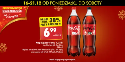 Biedronka: -38% na napój gazowany Coca-Cola i Coca-Cola Zero 16.12.2024