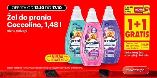 Biedronka: 1 + 1 GRATIS na żel do prania Coccolino 12.10.2026