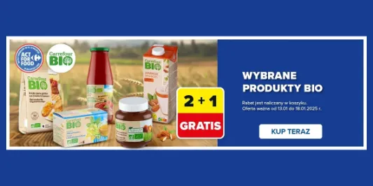 Carrefour: 2 + 1 GRATIS na wybrane produkty BIO 14.01.2025