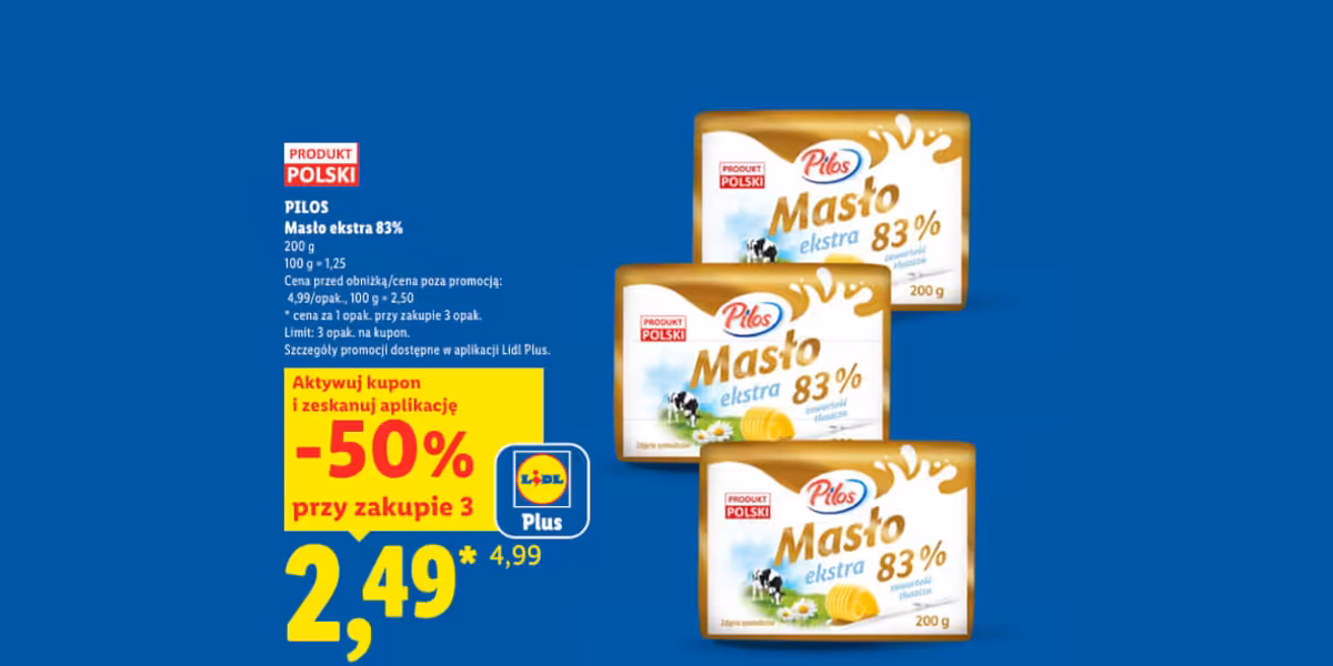 Lidl: KUPON -50% na masło ekstra Pilos