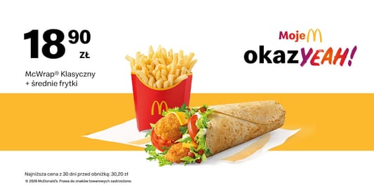 McDonald's: 18,90 zł McWrap® Klasyczny + średnie frytki 19.01.2026