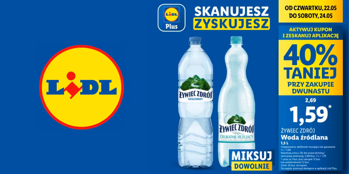Lidl: KUPON -40% na wodę źródlaną