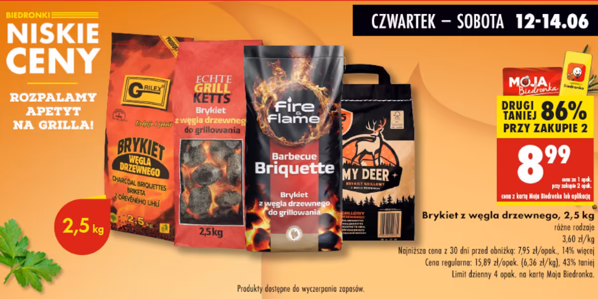 Biedronka: -86% na brykiet węgla drzewnego