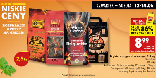 Biedronka: -86% na brykiet węgla drzewnego 12.06.2025