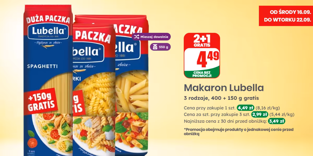 Dino: 2+1 GRATIS na makaron Lubella