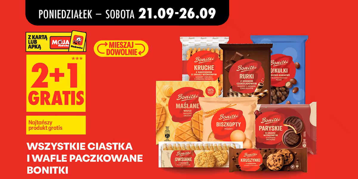 Biedronka: 2+1 GRATIS na ciastka i wafle paczkowane Bonitki