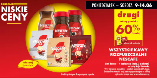 Biedronka: -60% na wszystkie kawy rozpuszczalne NESCAFÉ 09.06.2025