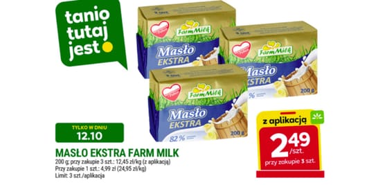 Stokrotka Supermarket: 2,49 zł za Masło Ekstra Farm Milk 12.10.2026