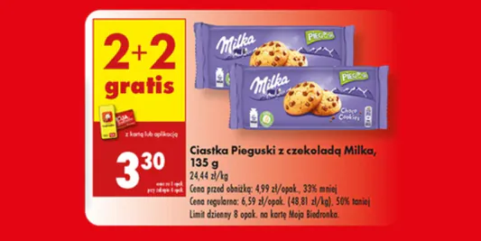 Biedronka: 2+2 GRATIS na ciastka Pieguski z czekoladą Milka 23.05.2025
