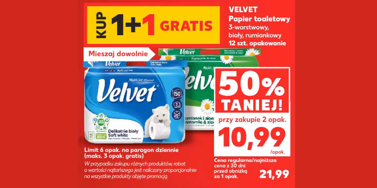 Kaufland: 1+1 GRATIS na papier toaletowy Velvet