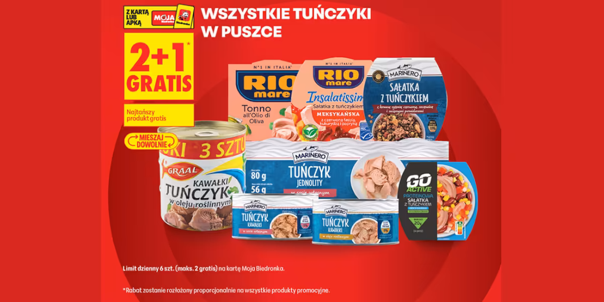 Biedronka: 2+1 GRATIS na wszystkie tuńczyki w puszce