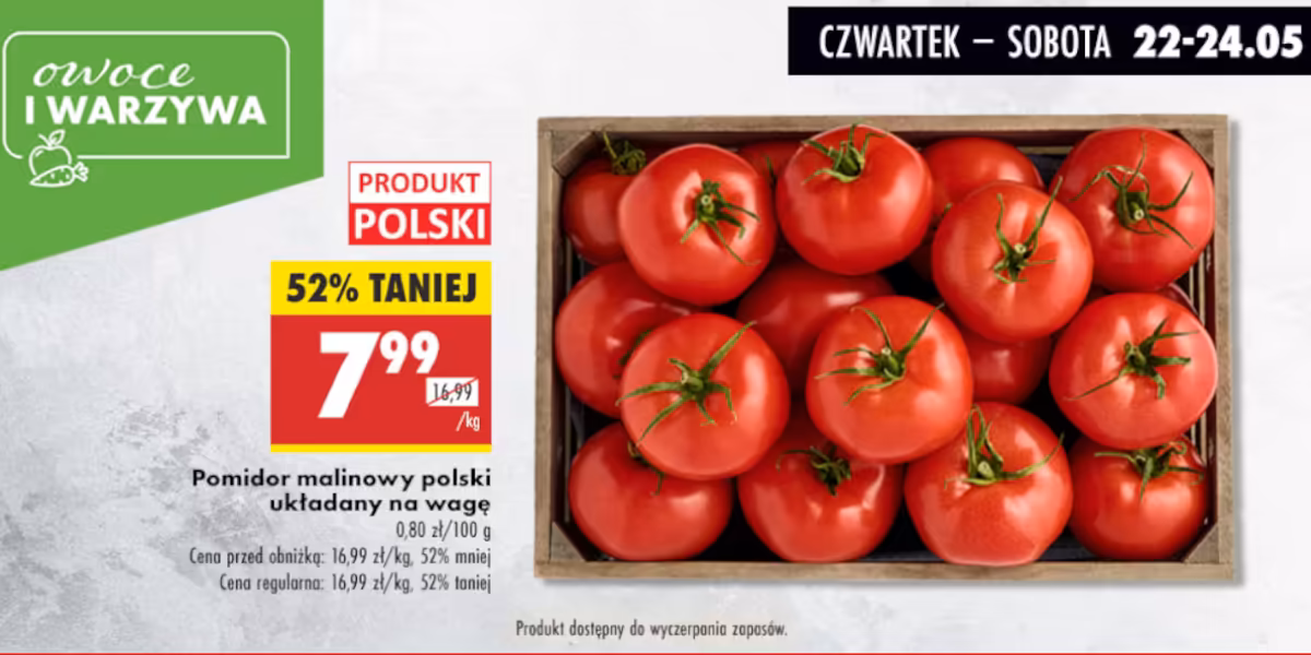 Biedronka: -52% na polskie pomidory malinowe