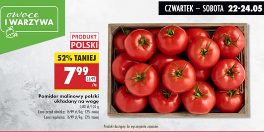 Biedronka: -52% na polskie pomidory malinowe 22.05.2025