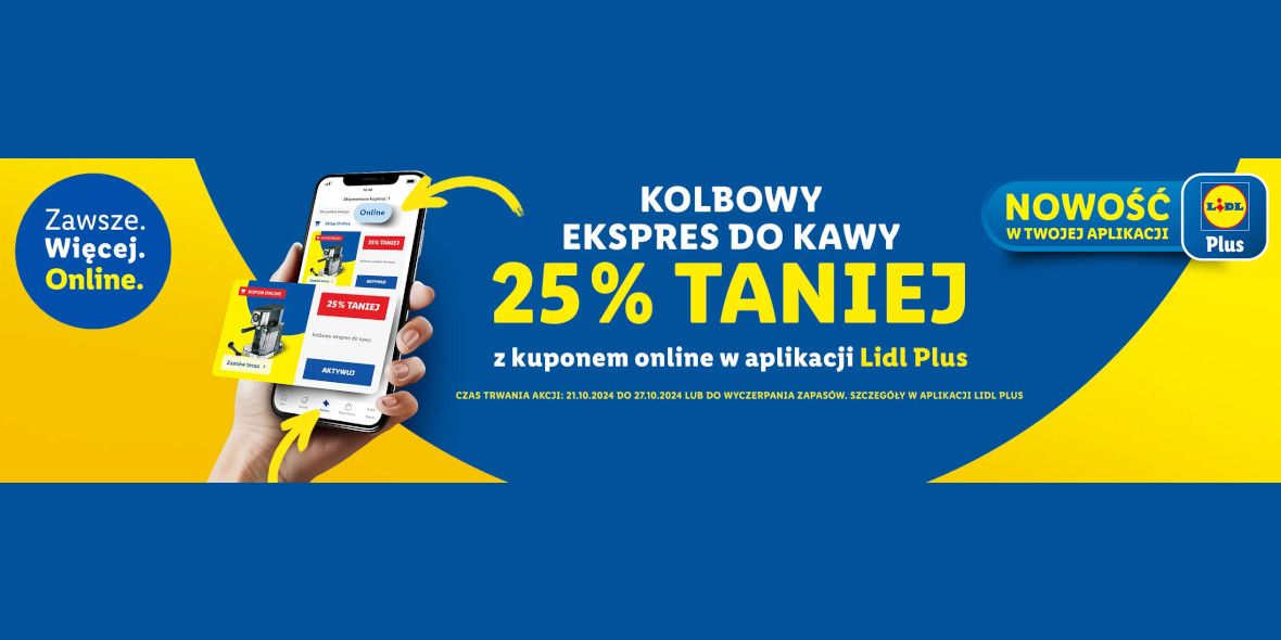 Lidl: KUPON -25% na kolbowy ekspres do kawy 21.10.2024