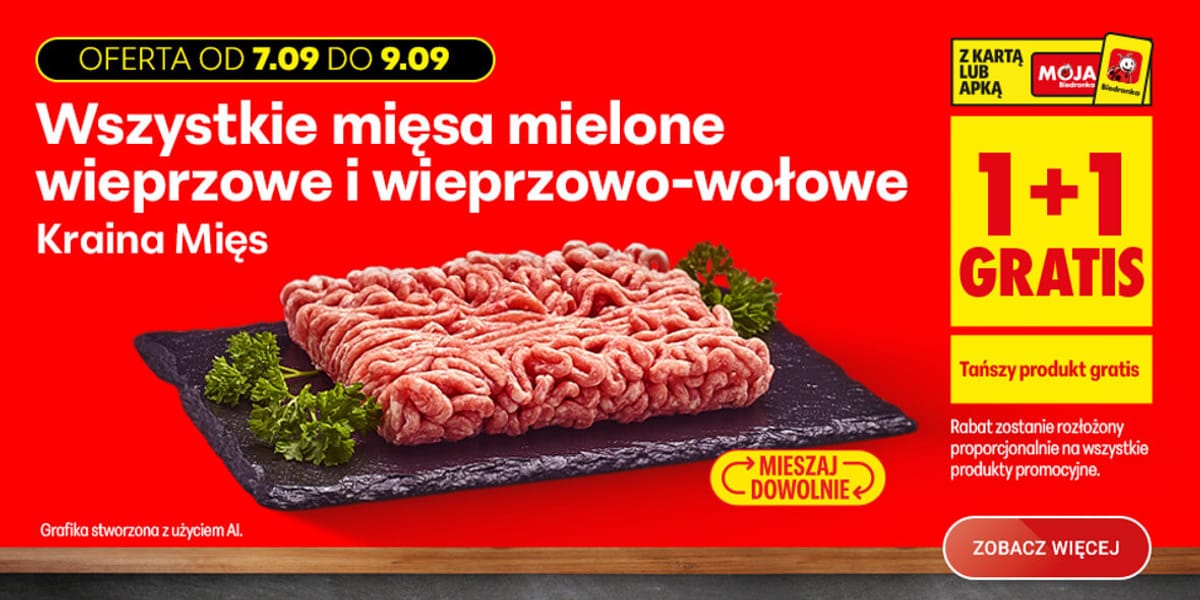 Biedronka: 1+1 GRATIS na wszystkie mięsa mielone