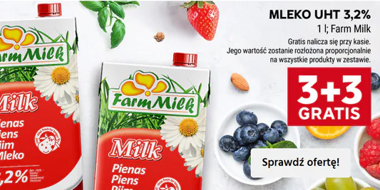 Stokrotka Supermarket: 3+3 GRATIS na Mleko UHT 3,2% Farm Milk 29.05.2025