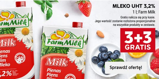 Stokrotka Supermarket: 3+3 GRATIS na Mleko UHT 3,2% Farm Milk 29.05.2025