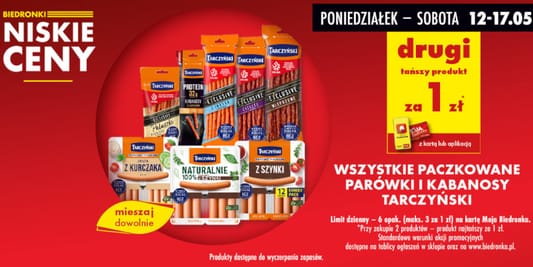 Biedronka: 1 zł za kabanosy Tarczyński - drugi tańszy produkt 12.05.2025
