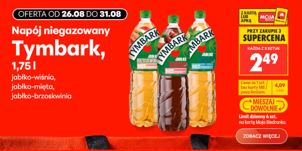 Biedronka: 2,49 zł za napój niegazowany Tymbark