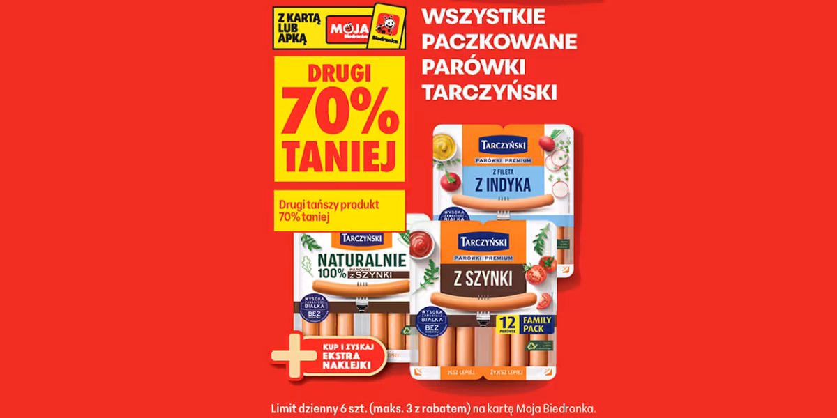 Biedronka: -70% na wszystkie parówki Tarczyński - drugi produkt