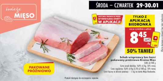 Biedronka: -50% na schab wieprzowy bez kości 29.01.2025