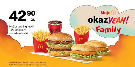 McDonald's: 42,90 zł McZestaw Big Mac®+2x Chikker®+średnie frytki 29.12.2025
