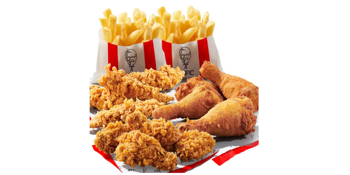 KFC: 59,99 zł 4x Strips + 4x Nóżka + 4x Hot Wings  + 2x Frytki 05.05.2025
