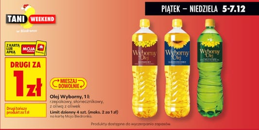 Biedronka: 1 zł za olej Wyborny, 1L - drugi tańszy produkt 05.12.2025