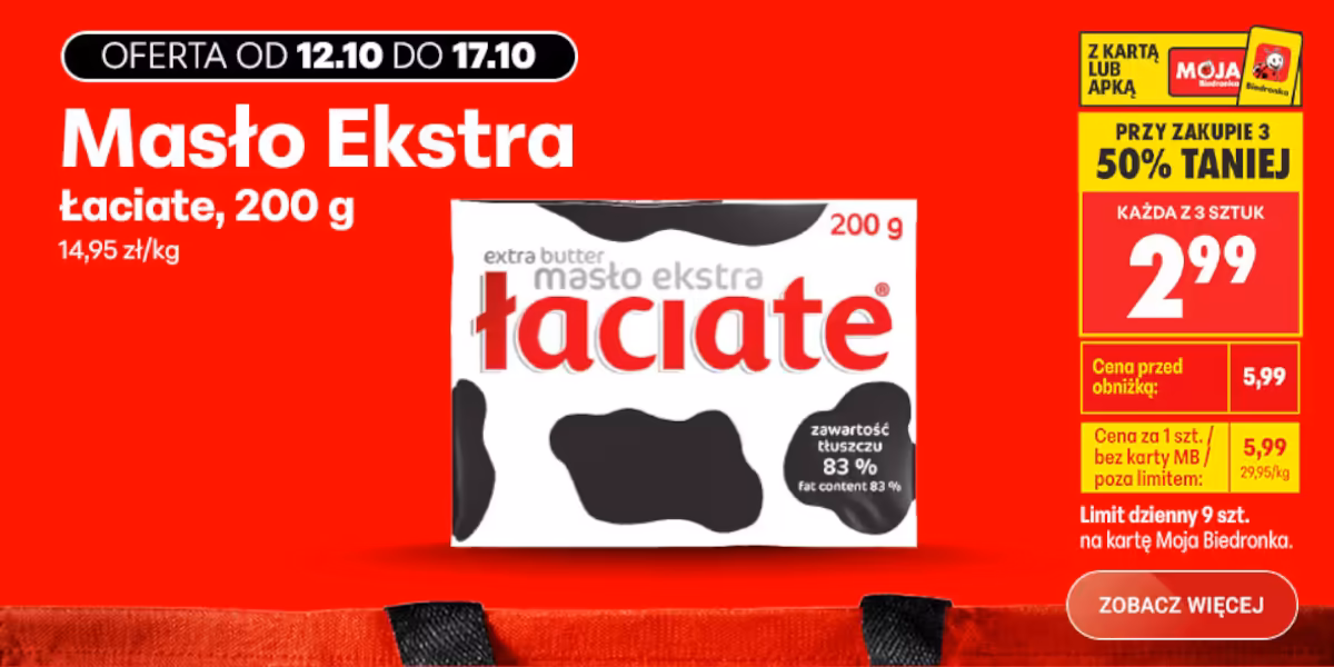 Biedronka: -50% na masło ekstra Łaciate